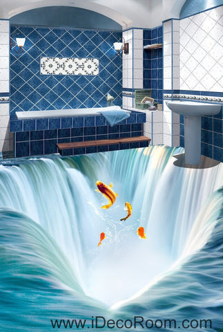 Image of Waterfall Fish Jumping 00034 Floor Decals 3D Wallpaper Wall Mural Stickers Print Art Bathroom Decor Living Room Kitchen Waterproof Business Home Office Gift