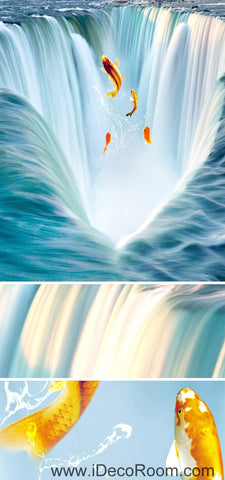 Image of Waterfall Fish Jumping 00034 Floor Decals 3D Wallpaper Wall Mural Stickers Print Art Bathroom Decor Living Room Kitchen Waterproof Business Home Office Gift