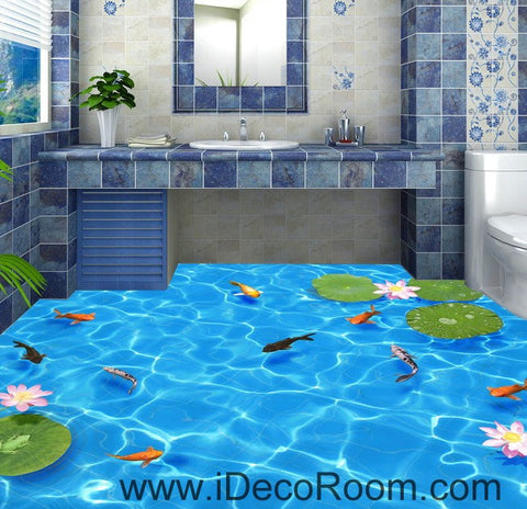 Image of Clear Water Fish Lotus 00037 Floor Decals 3D Wallpaper Wall Mural Stickers Print Art Bathroom Decor Living Room Kitchen Waterproof Business Home Office Gift