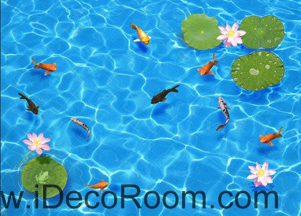 Image of Clear Water Fish Lotus 00037 Floor Decals 3D Wallpaper Wall Mural Stickers Print Art Bathroom Decor Living Room Kitchen Waterproof Business Home Office Gift