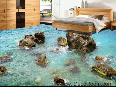 Image of Sea Ocean Rocks 00040 Floor Decals 3D Wallpaper Wall Mural Stickers Print Art Bathroom Decor Living Room Kitchen Waterproof Business Home Office Gift