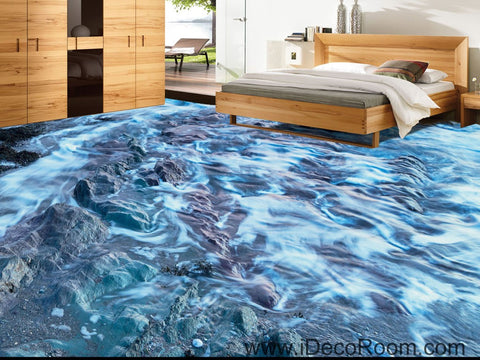 Image of Sea Bubble Beach Ocean Rocks 00041 Floor Decals 3D Wallpaper Wall Mural Stickers Print Art Bathroom Decor Living Room Kitchen Waterproof Business Home Office Gift