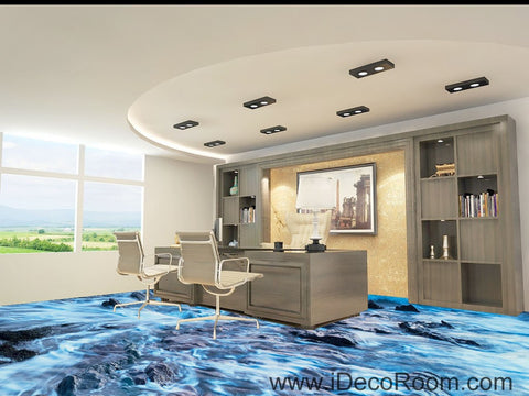 Image of Sea Bubble Beach Ocean Rocks 00041 Floor Decals 3D Wallpaper Wall Mural Stickers Print Art Bathroom Decor Living Room Kitchen Waterproof Business Home Office Gift