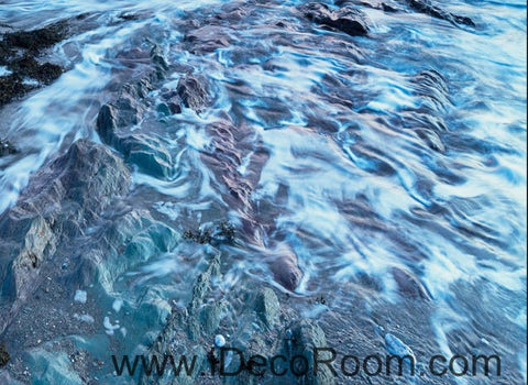 Image of Sea Bubble Beach Ocean Rocks 00041 Floor Decals 3D Wallpaper Wall Mural Stickers Print Art Bathroom Decor Living Room Kitchen Waterproof Business Home Office Gift