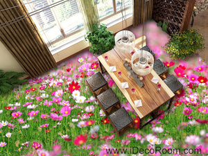 Pink White Wild Flower Grass Garden 00043 Floor Decals 3D Wallpaper Wall Mural Stickers Print Art Bathroom Decor Living Room Kitchen Waterproof Business Home Office Gift