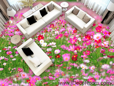 Image of Pink White Wild Flower Grass Garden 00043 Floor Decals 3D Wallpaper Wall Mural Stickers Print Art Bathroom Decor Living Room Kitchen Waterproof Business Home Office Gift