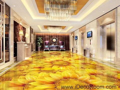 Image of Gold Sunflowers Field 00044 Floor Decals 3D Wallpaper Wall Mural Stickers Print Art Bathroom Decor Living Room Kitchen Waterproof Business Home Office Gift