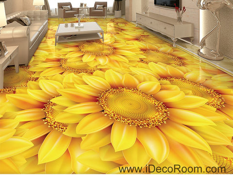 Image of Gold Sunflowers Field 00044 Floor Decals 3D Wallpaper Wall Mural Stickers Print Art Bathroom Decor Living Room Kitchen Waterproof Business Home Office Gift