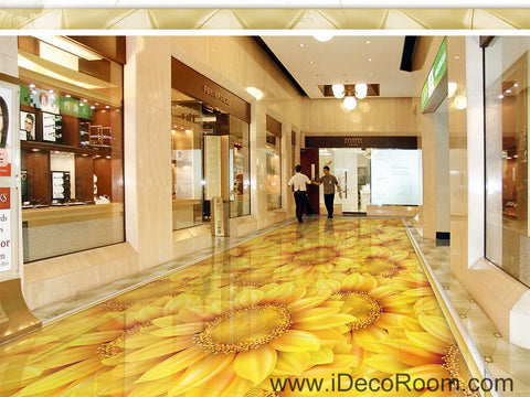 Image of Gold Sunflowers Field 00044 Floor Decals 3D Wallpaper Wall Mural Stickers Print Art Bathroom Decor Living Room Kitchen Waterproof Business Home Office Gift