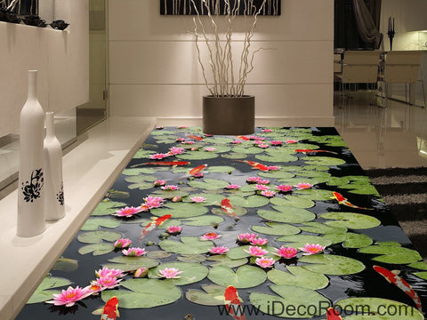 Image of Water Lily Lotus Red Carp Fish 00045 Floor Decals 3D Wallpaper Wall Mural Stickers Print Art Bathroom Decor Living Room Kitchen Waterproof Business Home Office Gift