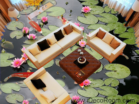 Image of Water Lily Lotus Red Carp Fish 00045 Floor Decals 3D Wallpaper Wall Mural Stickers Print Art Bathroom Decor Living Room Kitchen Waterproof Business Home Office Gift