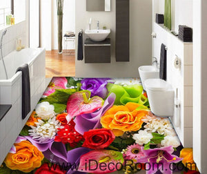 Colorful Flowers Rose Lily 00048 Floor Decals 3D Wallpaper Wall Mural Stickers Print Art Bathroom Decor Living Room Kitchen Waterproof Business Home Office Gift