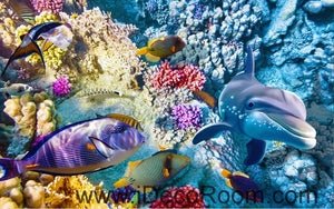 Color Coral Dophin Blue Ocean 00059 Floor Decals 3D Wallpaper Wall Mural Stickers Print Art Bathroom Decor Living Room Kitchen Waterproof Business Home Office Gift