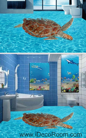 Giant Turtle in the Sea Ocean 00065 Floor Decals 3D Wallpaper Wall Mural Stickers Print Art Bathroom Decor Living Room Kitchen Waterproof Business Home Office Gift