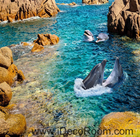 Image of Dophin Bay Rocks 00069 Floor Decals 3D Wallpaper Wall Mural Stickers Print Art Bathroom Decor Living Room Kitchen Waterproof Business Home Office Gift