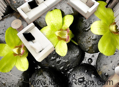 Image of Orchid Stone 00072 Floor Decals 3D Wallpaper Wall Mural Stickers Print Art Bathroom Decor Living Room Kitchen Waterproof Business Home Office Gift