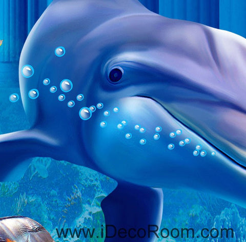 Image of Mermaid Dophin Coral Fish Seabed 00073 Floor Decals 3D Wallpaper Wall Mural Stickers Print Art Bathroom Decor Living Room Kitchen Waterproof Business Home Office Gift