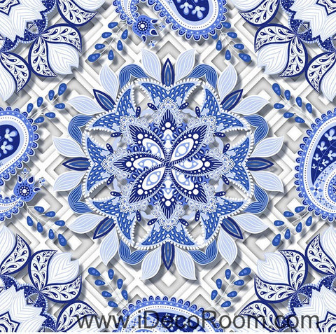 Image of Blue and White Porcelain Flower 00084 Floor Decals 3D Wallpaper Wall Mural Stickers Print Art Bathroom Decor Living Room Kitchen Waterproof Business Home Office Gift