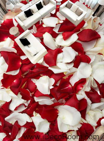 Image of Red & White Rose Petal 00085 Floor Decals 3D Wallpaper Wall Mural Stickers Print Art Bathroom Decor Living Room Kitchen Waterproof Business Home Office Gift