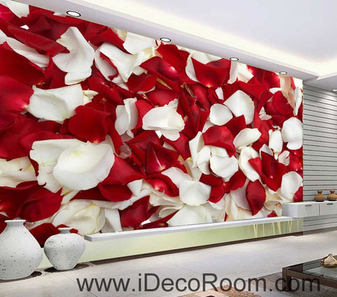 Image of Red & White Rose Petal 00085 Floor Decals 3D Wallpaper Wall Mural Stickers Print Art Bathroom Decor Living Room Kitchen Waterproof Business Home Office Gift