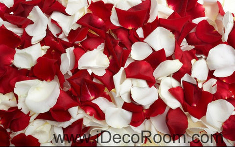 Image of Red & White Rose Petal 00085 Floor Decals 3D Wallpaper Wall Mural Stickers Print Art Bathroom Decor Living Room Kitchen Waterproof Business Home Office Gift