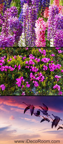 Image of Sunset Mountain Purple Lavender Flowers 00087 Floor Decals 3D Wallpaper Wall Mural Stickers Print Art Bathroom Decor Living Room Kitchen Waterproof Business Home Office Gift