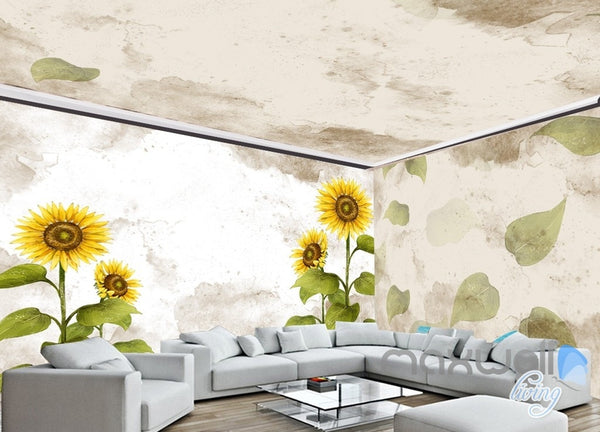 Fashion hand painted sunflower entire room wallpaper wall mural decal ...