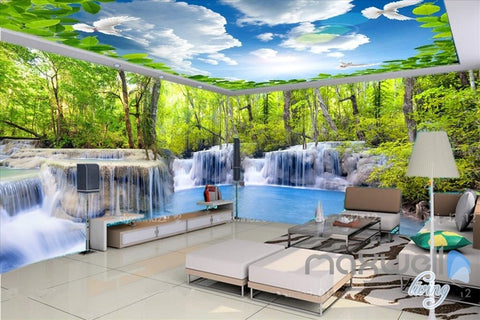 Image of Huge big waterfall landscape woods entire room wallpaper wall mural decal IDCQW-000009