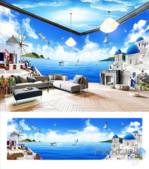 Mediterranean style theme space entire room wallpaper wall mural decal IDCQW-000010