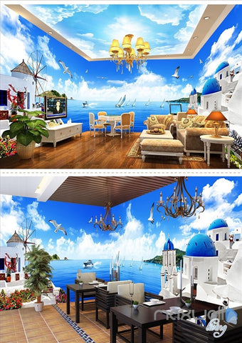 Image of Mediterranean style theme space entire room wallpaper wall mural decal IDCQW-000010