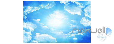 Image of Blue sky white clouds beach sea entire room wallpaper wall mural decal IDCQW-000011