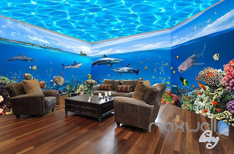 Image of Fish tank ocean park theme space entire room wallpaper  IDCQW-000012 custom size