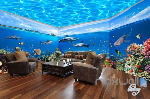 Image of Fish tank ocean park theme space entire room wallpaper IDCQW-000012 custom size