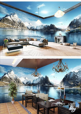Image of Snow Mountain Lake Theme Space entire room wallpaper wall mural decal IDCQW-000014
