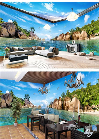 Image of Hawaii Sea view theme space entire room wallpaper wall mural decal IDCQW-000016