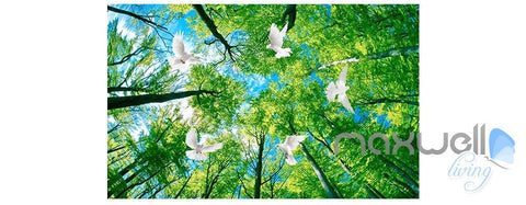 Image of White birch forest theme space entire room wallpaper wall mural decal IDCQW-000019