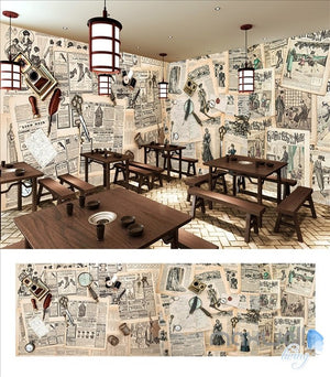 Retro English newspaper theme space entire room wallpaper wall mural decal IDCQW-000025