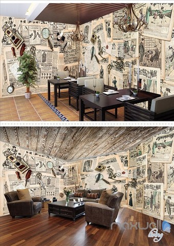 Image of Retro English newspaper theme space entire room wallpaper wall mural decal IDCQW-000025