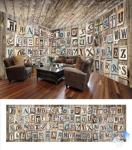 Image of English alphabet label theme space entire room wallpaper wall mural decal IDCQW-000026