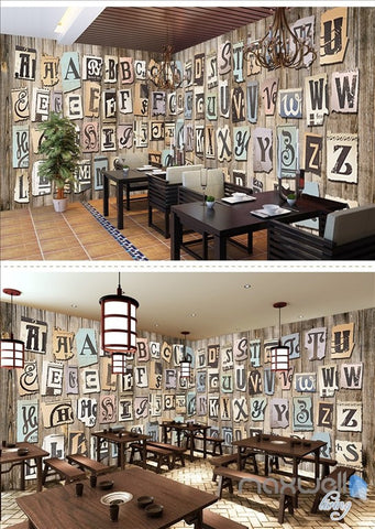 Image of English alphabet label theme space entire room wallpaper wall mural decal IDCQW-000026