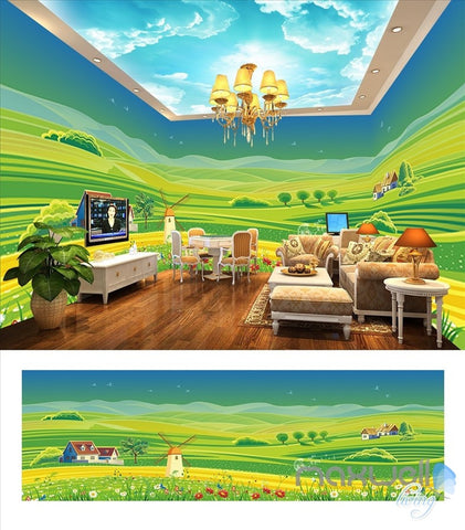 Image of Country Green field theme space entire room wallpaper 3D wall mural decal IDCQW-000032