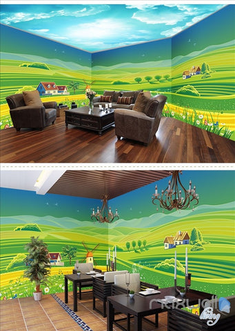 Image of Country Green field theme space entire room wallpaper 3D wall mural decal IDCQW-000032