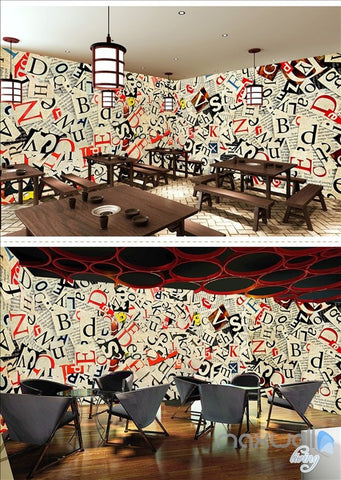 Image of Retro newspaper theme space entire room wallpaper wall mural decal IDCQW-000034