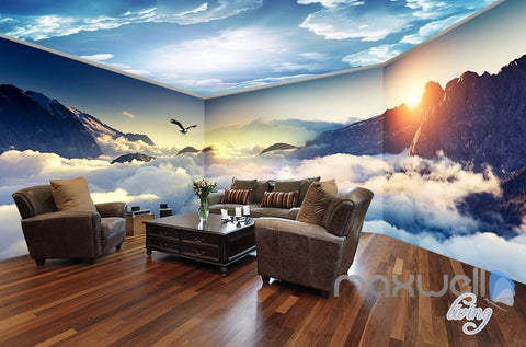 Image of Cloud sea peak theme space entire room wallpaper wall mural decal IDCQW-000036