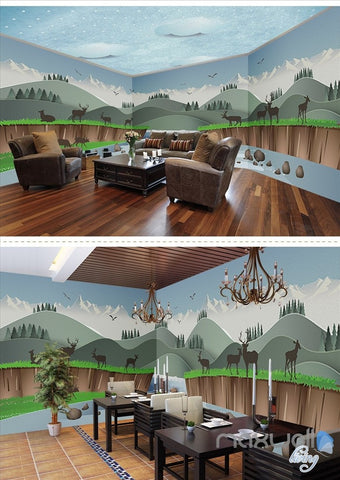 Image of Creek elk cartoon theme space entire room wallpaper wall mural decal IDCQW-000037
