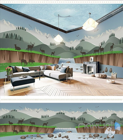 Image of Creek elk cartoon theme space entire room wallpaper wall mural decal IDCQW-000037