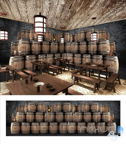 Image of Cellar oak barrels theme space entire room wallpaper wall mural decal IDCQW-000039