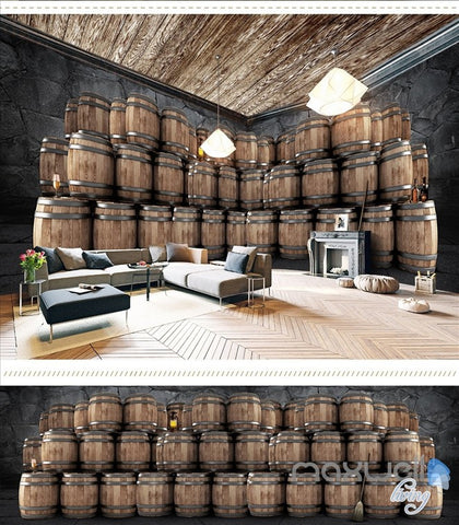 Image of Cellar oak barrels theme space entire room wallpaper wall mural decal IDCQW-000039