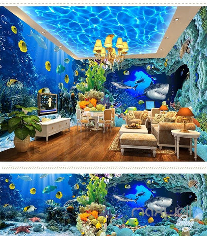 Image of Underwater world aquarium theme space entire room wallpaper wall mural decal IDCQW-000040