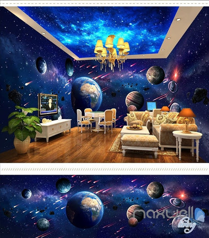 Image of Space universe planet theme space entire room wallpaper wall mural decal IDCQW-000041